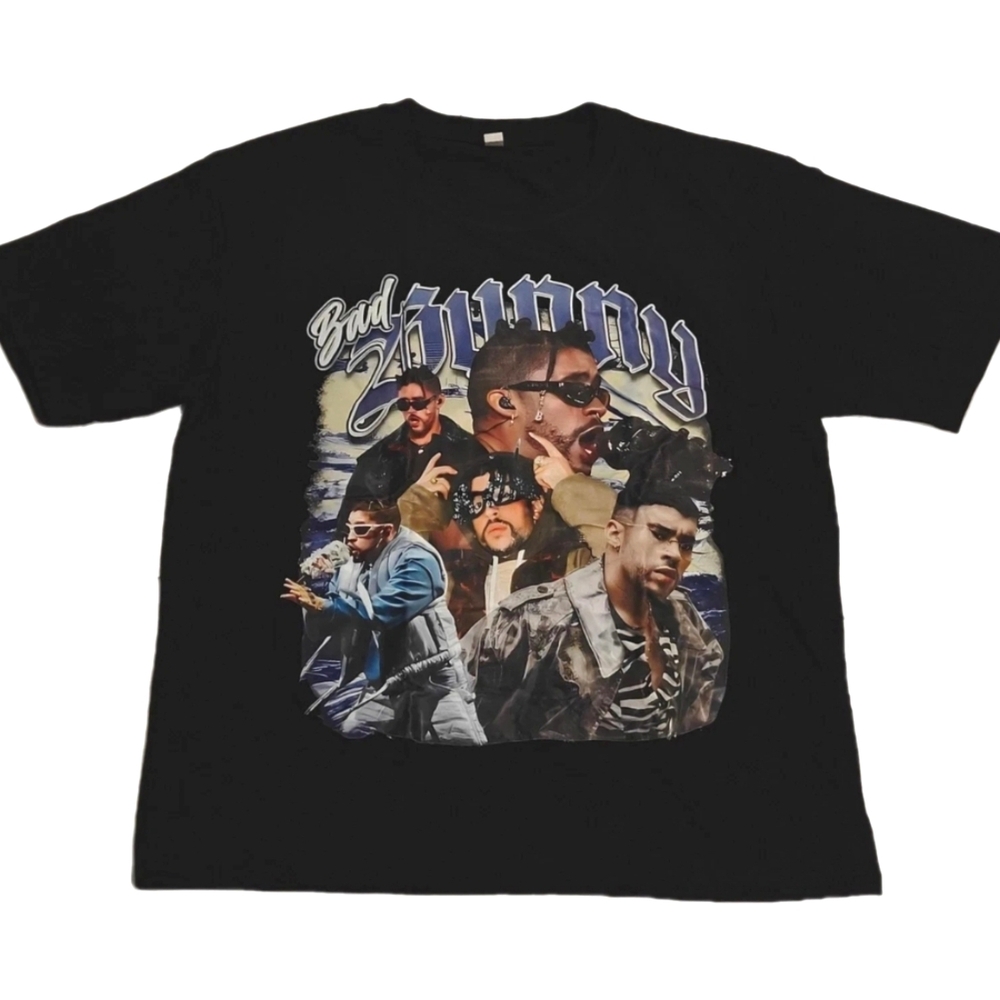 Bad Bunny T-Shirt Graphic Unisex Sizes S - XL Black Vintage Style 90's Reggaeton